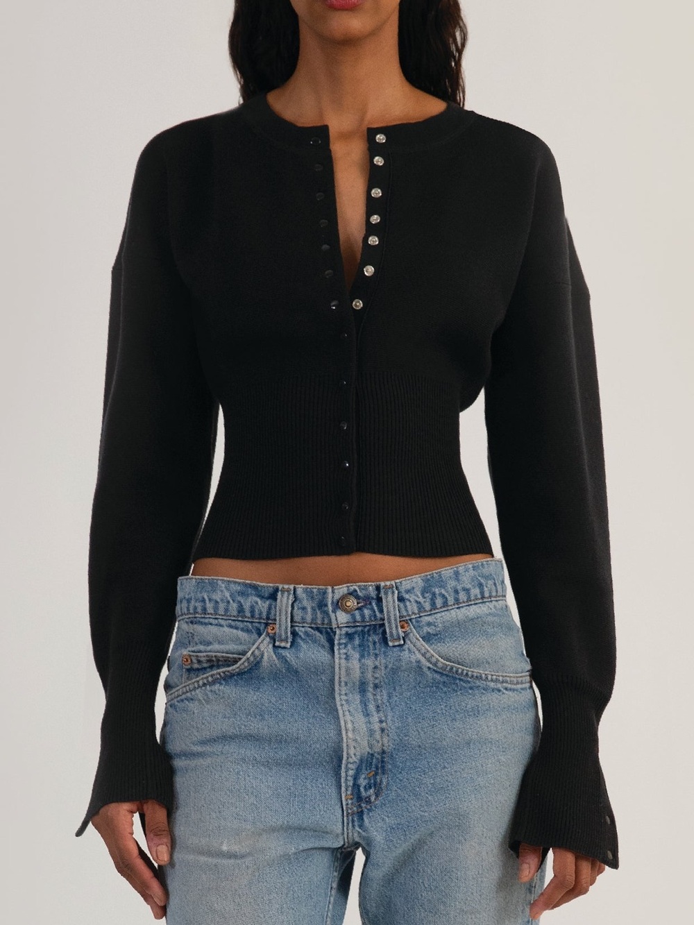 Black Women’s Eyelet Front Sweater